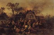 Ludwig Knaus A Farm Fire oil painting